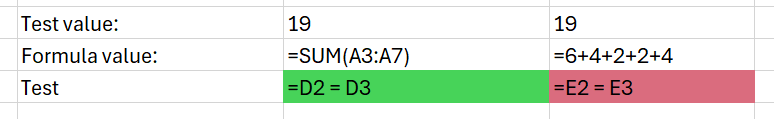 Showing test formulas