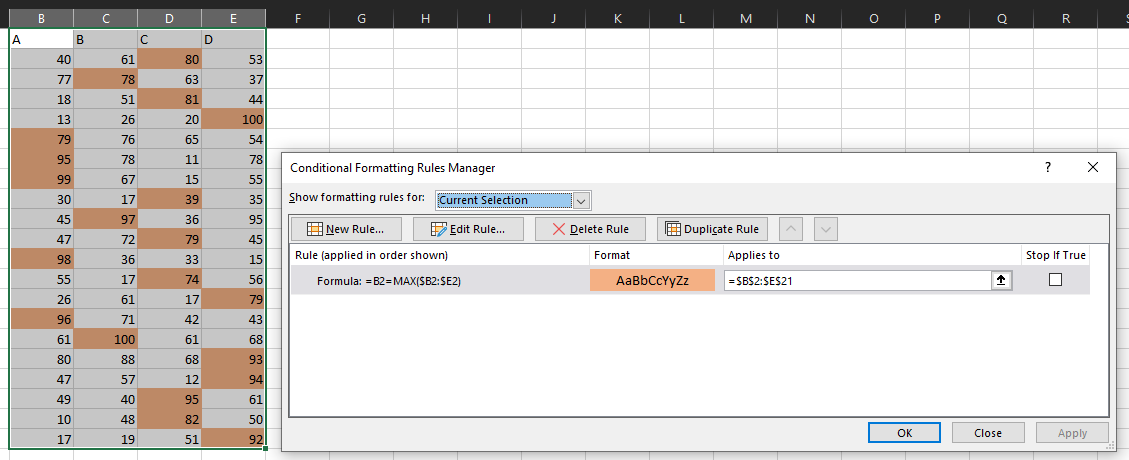 Row sum formula