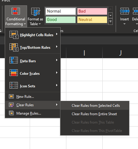 Clear conditional formatting