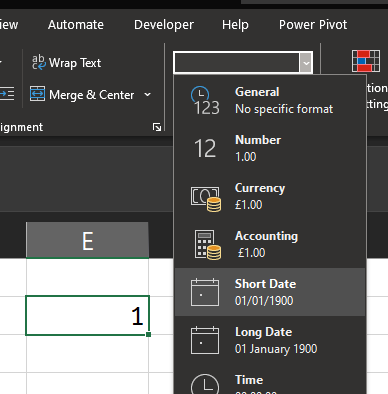 Formatting 1 as a date