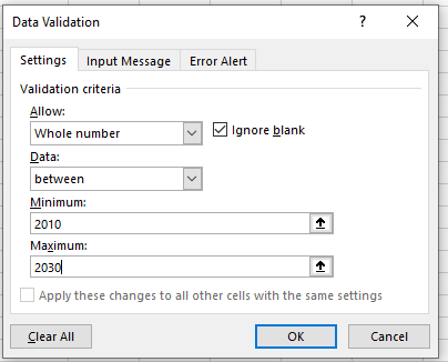 set appropriate validation options