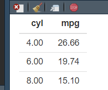 table of mtcars data in the viewer pane