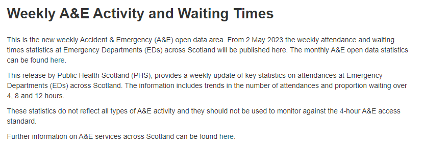 https://www.opendata.nhs.scot/dataset/weekly-accident-and-emergency-activity-and-waiting-times