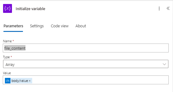 Populate the Initialize variable fields