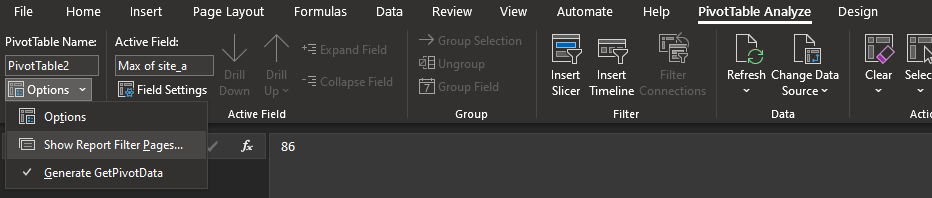 Pivot table pages