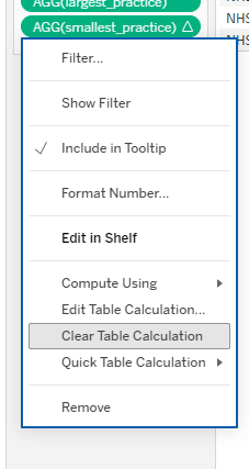 clear the table calculations