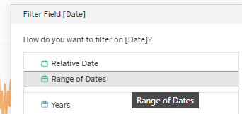 select Range of Dates in the filter